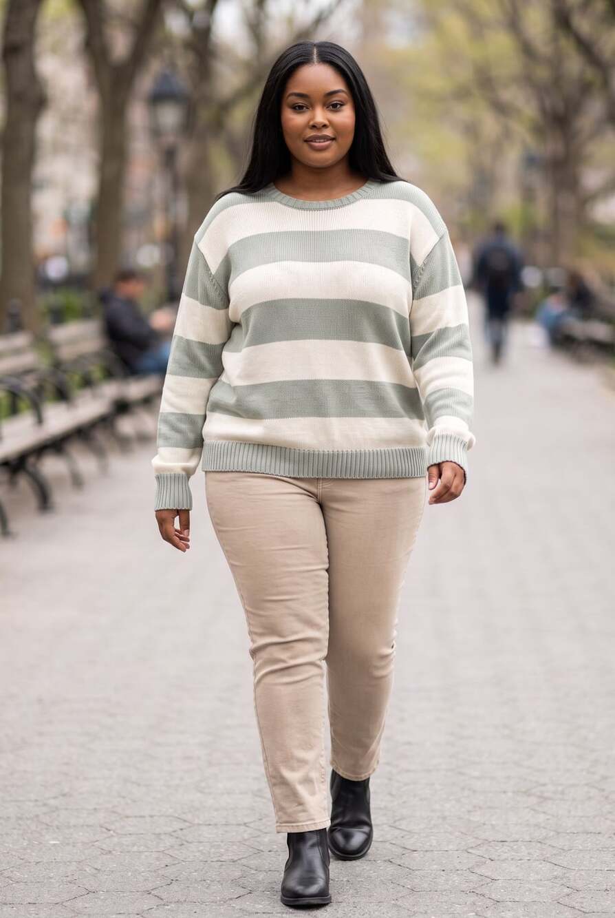 John Galt Striped Sweater Green White Crewneck Pullover
Large